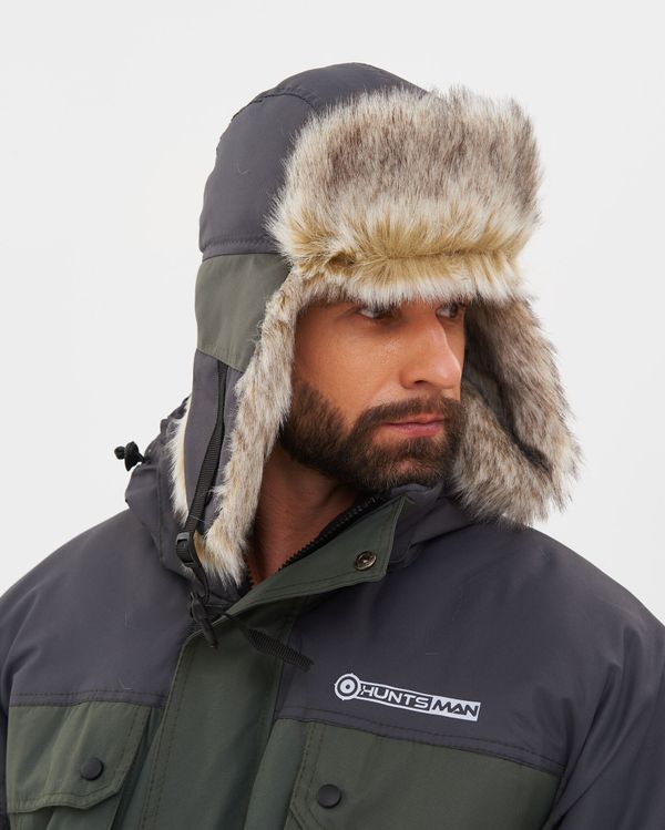 Шапка ушанка зимняя Канада ткань Оксланд цвет Хаки/Графит