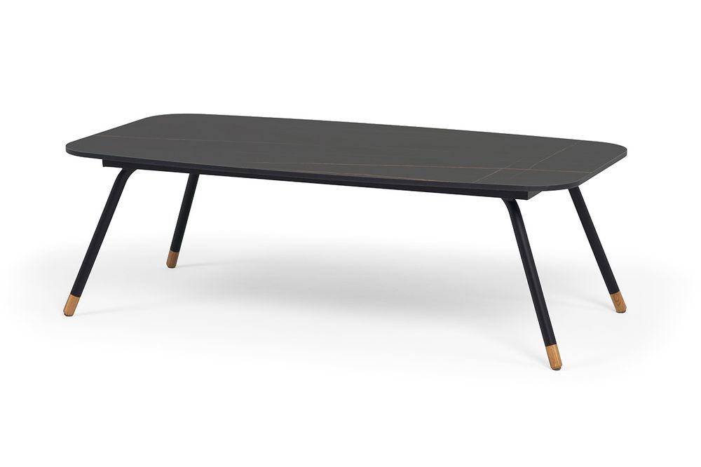 "Верона" журнальный стол из HPL 120х65, H40, каркас черный муар, цвет столешницы "черный мрамор"