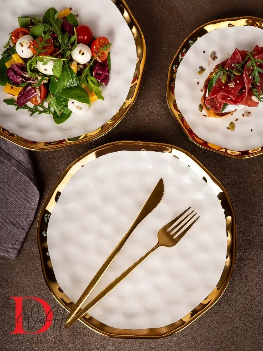 Набор из 2 глянцевых тарелок плоских мятый фарфор 19,5 см