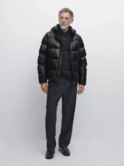 Massimo Dutti Стеганая куртка из сатина с водоотталкивающей пропиткой, черный