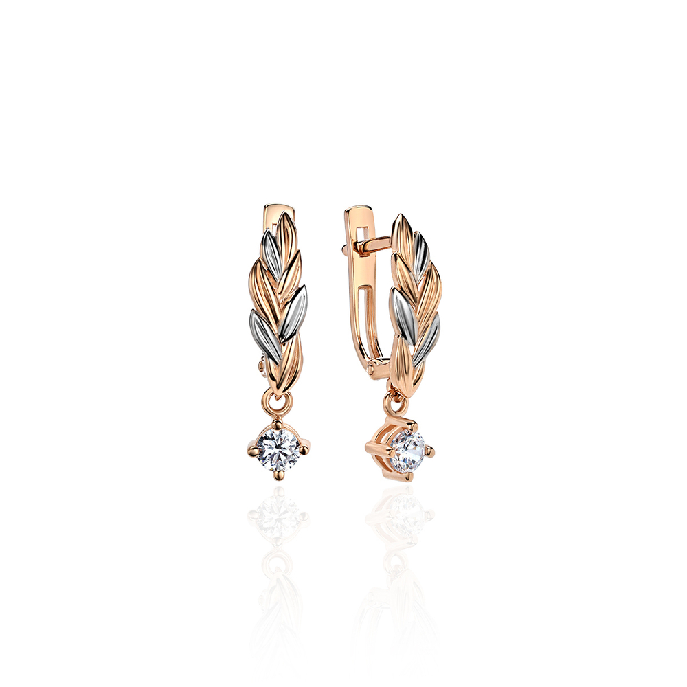 Серьги с фианитом из красного золота 585 пробы JA-S-1112595Р