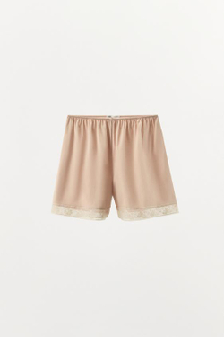 ZARA АТЛАСНЫЕ ШОРТЫ С КРУЖЕВОМ, РОЗОВЫЙ