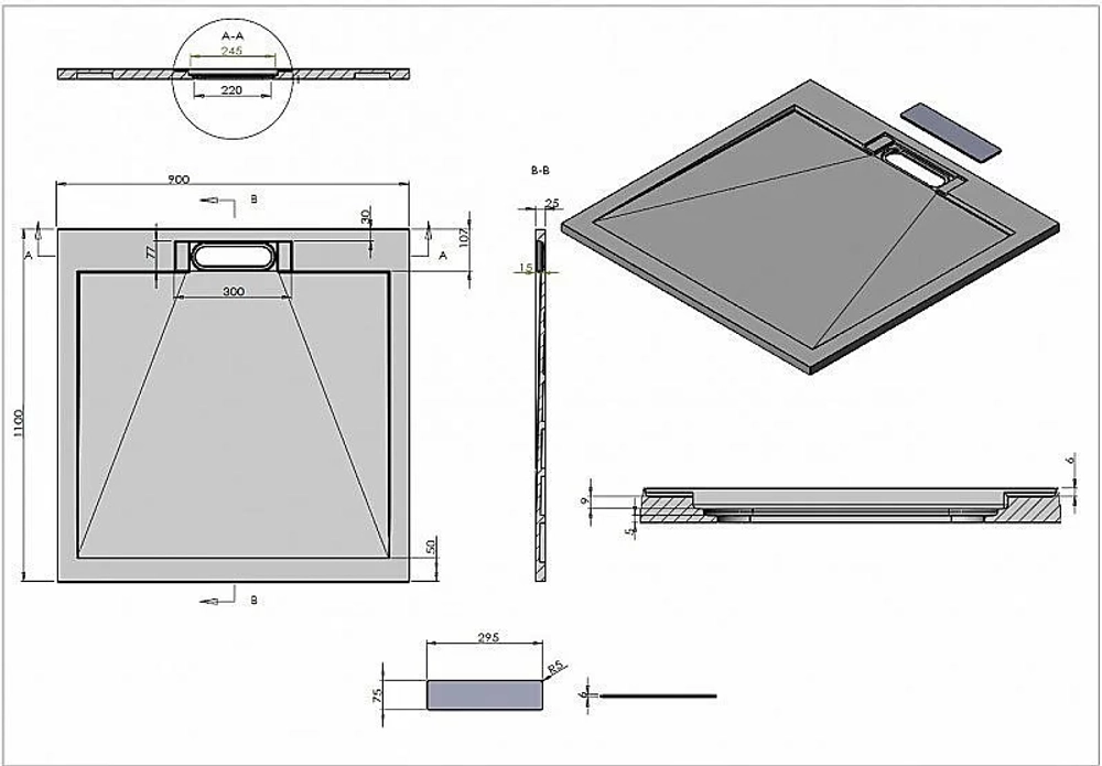 Душевой поддон Esbano Luxe 110х90 ESPLX119B черный матовый