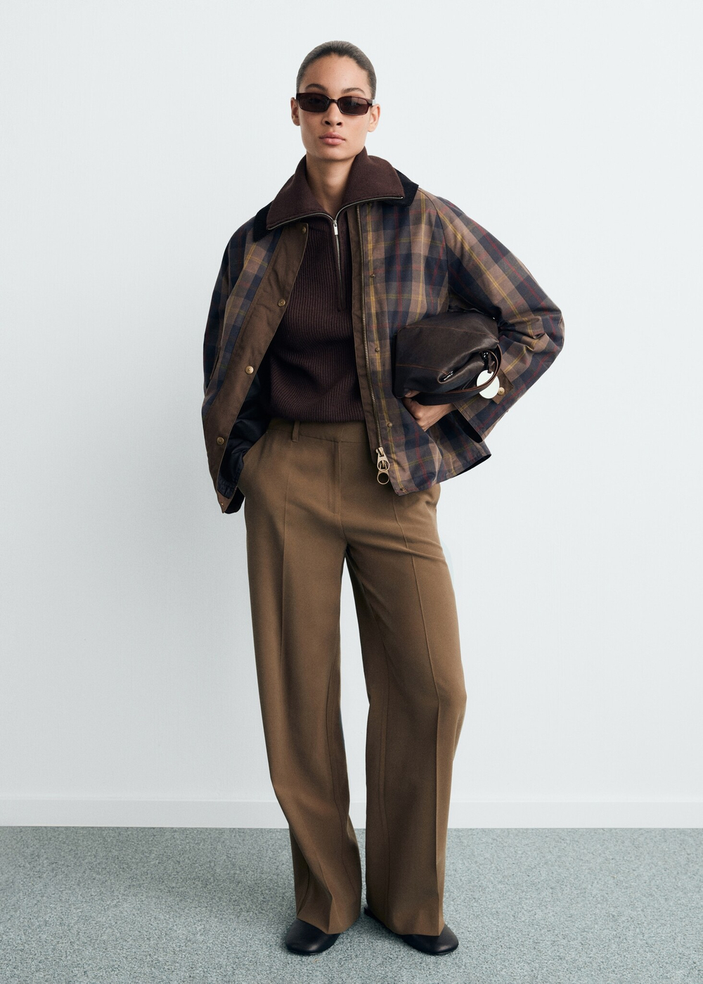 MANGO Клетчатая парка с контрастным воротником, темно-синий