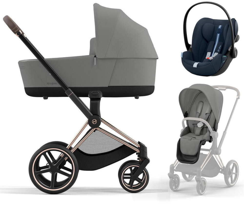 Коляска 3 в 1 Cybex Priam IV Rosegold и автокресло Cloud G i-Size Ocean Blue Plus Mirage Grey