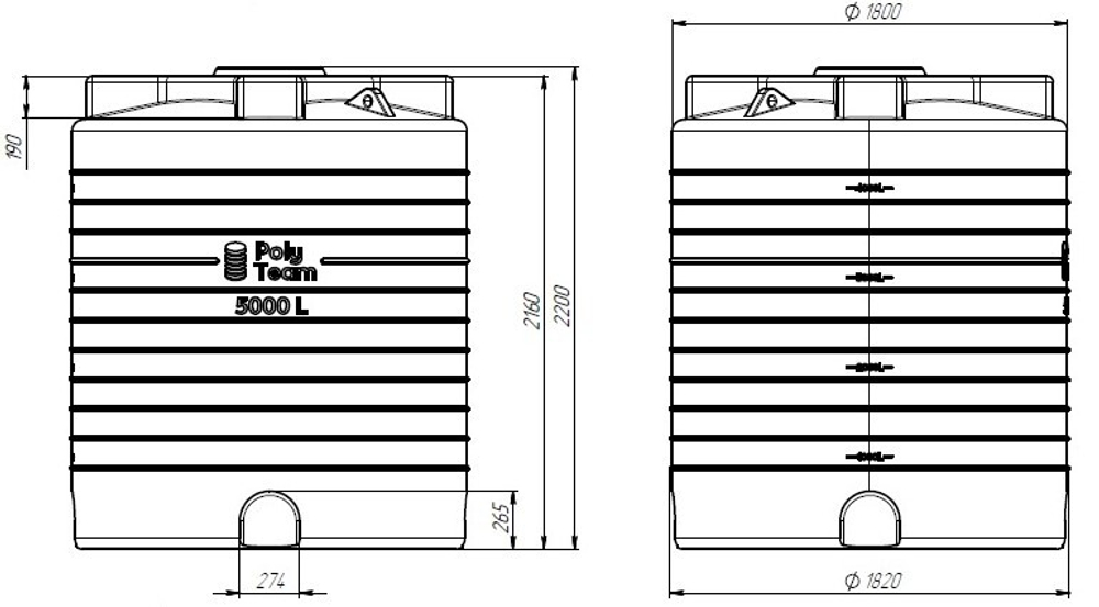 Емкость вертикальная усиленная 5000л Политим 5000 л.(1820x1820x2135см;красный
) - арт.560754
