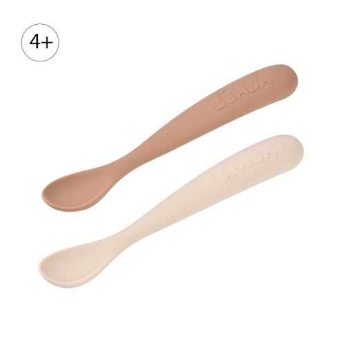 Набор из 2-х силиконовых ложек в чехле BEABA бежевый/коричневый