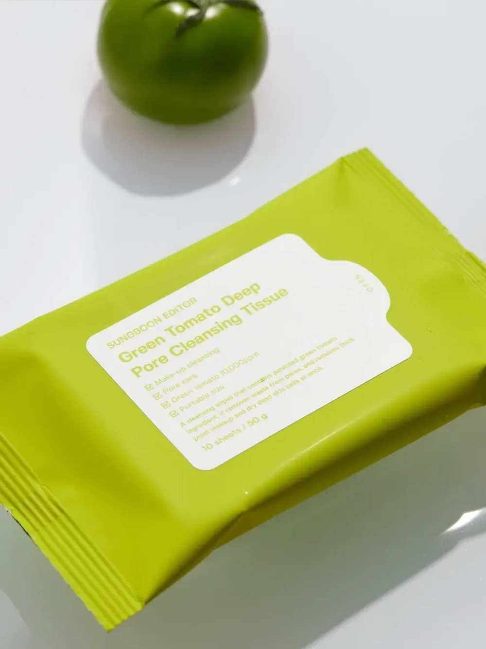 Sungboon Editor Очищающие салфетки для снятия макияжа Green Tomato Deep Pore Cleansing Tissue 10 шт