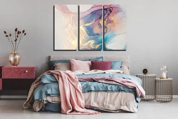 Модульная картина "Мрамор розовый с золотым"