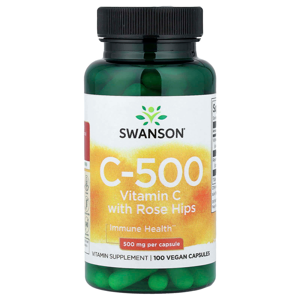 Swanson, C-500, витамин C с шиповником, 100 веганских капсул