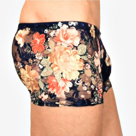 Мужские трусы боксеры темно синие в цветок бежевый Romeo Rossi Black Boxer RR00221