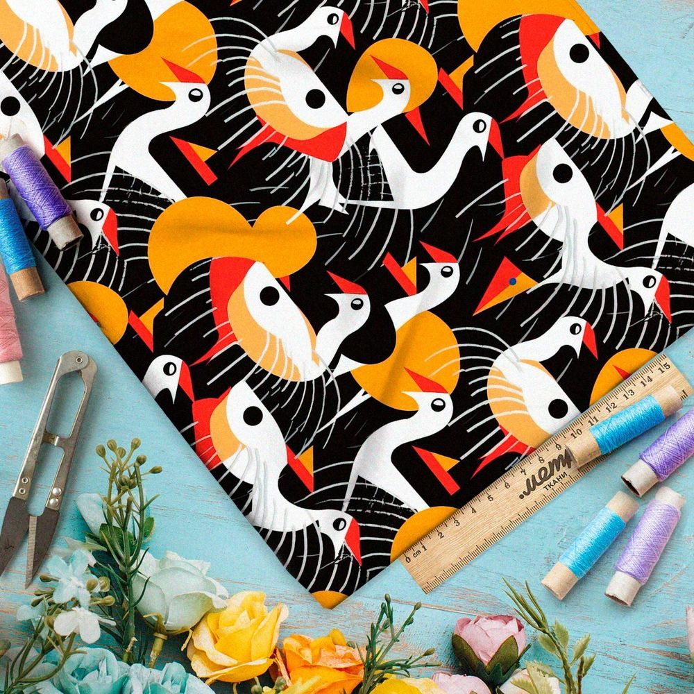 Ткань премиум габардин абстактные гуси