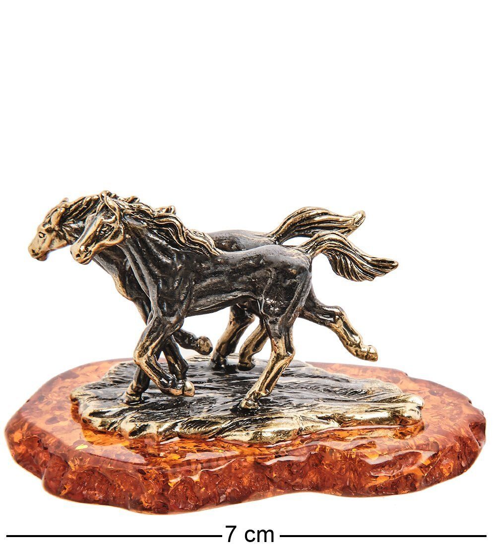 Народные промыслы AM- 421 Фигурка «Лошади Степные» (латунь, янтарь)