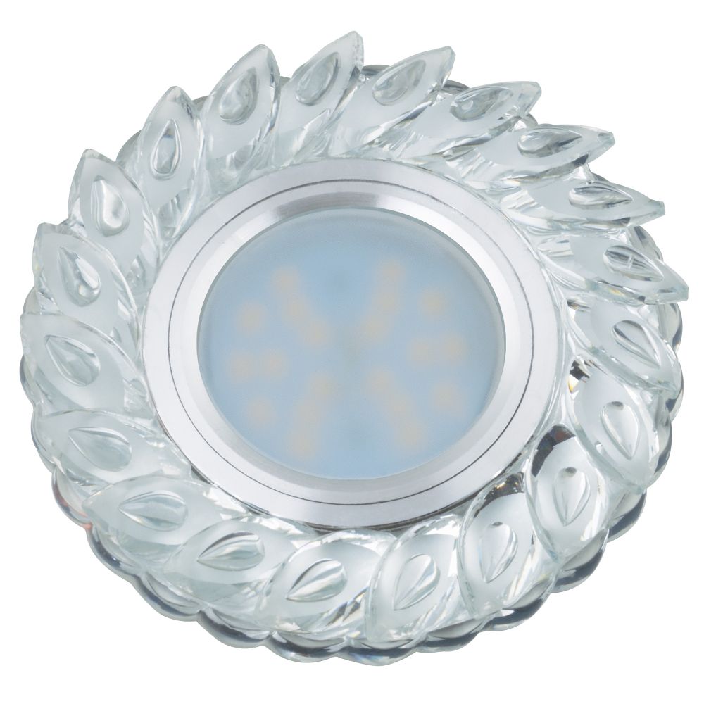 DLS-L128 GU5.3 CHROME/CLEAR Светильник декоративный встраиваемый, серия Luciole. Без лампы, цоколь GU5.3. Доп. светодиодная подсветка 3Вт. Металл/стек