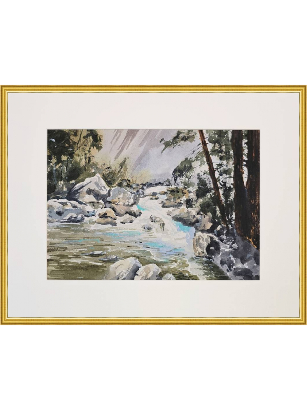 Картина авторская акварельная в паспарту 30х40 см на стену для интерьера "Пейзаж в стиле Фрэнк Эбера"