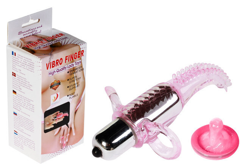 Клиторальный массажер с креплением на пальцах Vibro Finger Vibrator (10 режимов) (Цвет: розовый с серебряным)