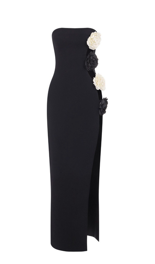 Вечернее платье из крепа с декоративными цветами