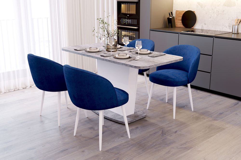 Стол кухонный обеденный раздвижной Цемент светлый/Белый Комфорт 110(145)х68х75 см