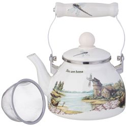 ЧАЙНИК AGNESS ЭМАЛИРОВАННЫЙ СО СЪЕМНЫМ ФИЛЬТРОМ ИЗ НЖС СЕРИЯ "FAMILY HOUSE", 1,1 Л
