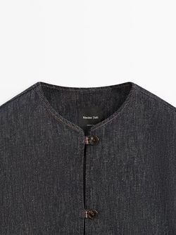 Massimo Dutti Короткая джинсовая куртка из смесового хлопка, темно-синий