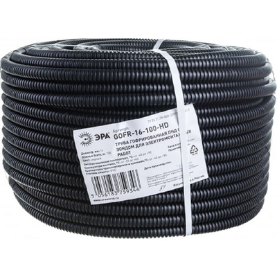 Труба гофрированная ЭРА Б0036824 Трубы гофр ПНД GOFR-16-100-HD (черный) d 16мм с зонд. легкая 100м