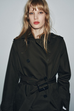 ZARA ДВУБОРТНЫЙ ТРЕНЧ WATER REPELLENT — ZW COLLECTION, ТЕМНЫЙ ХАКИ