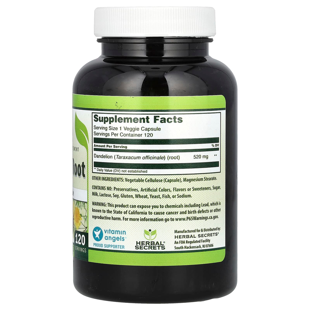 Herbal Secrets, Корень одуванчика, 520 мг, 120 растительных капсул