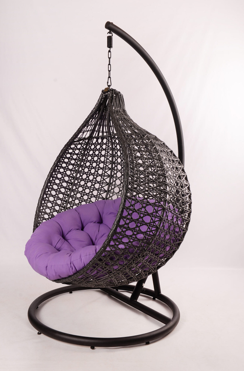 Подвесное кресло Манго  Чили черный муар/ротанг черно-серый/Велютто 09/С опора черный матовый муар