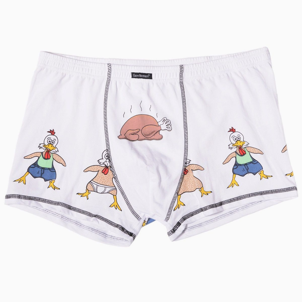 Мужские трусы-боксеры с принтом в виде ощипанных курочек (Размер: XXL) (Цвет: белый)