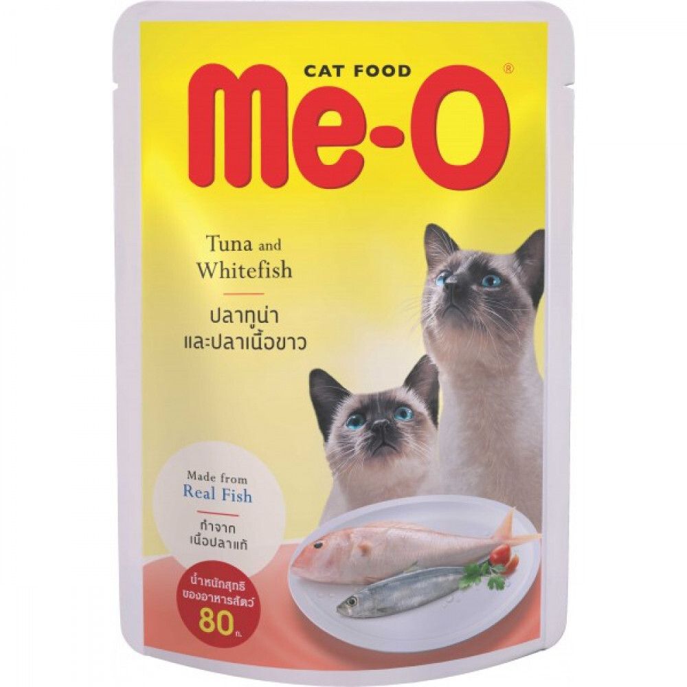 МЕ-О Паучи для кошек Тунец и Белая рыба в желе 80г