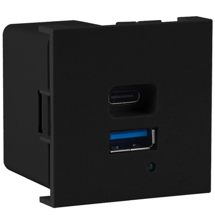USB зарядное устройство,  3A ,  65W,  Type A + C,  2 мод.,  черн. матовая (45х45мм)