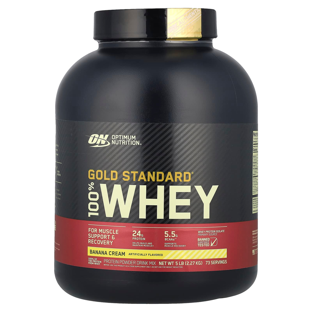 Optimum Nutrition, 100% Whey Gold Standard, со вкусом банана, 5 фунтов (2,27 кг)
