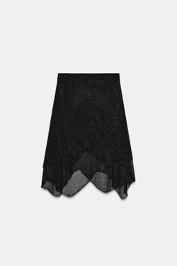 ZARA МЕТАЛЛИЗИРОВАННАЯ ТРИКОТАЖНАЯ ЮБКА, ЧЕРНЫЙ