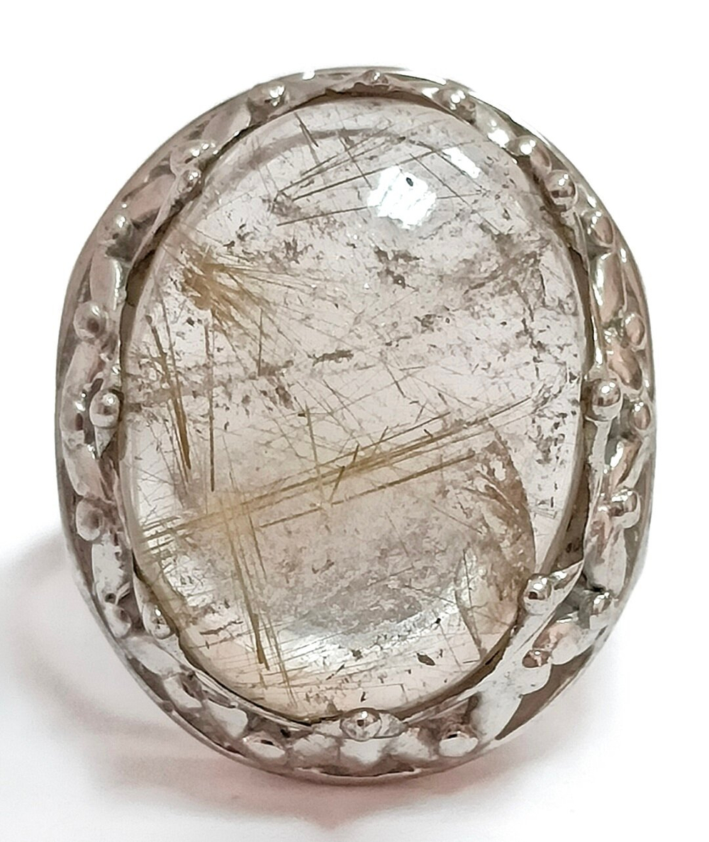 Ювелирное кольцо из серебра с камнем "Волосы венеры"