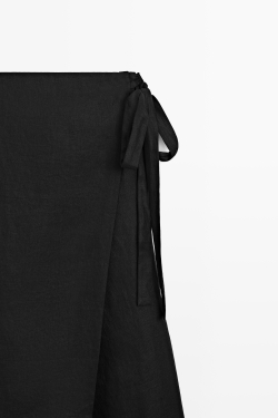 Massimo Dutti Юбка-шорты из 100% льна с вышивкой, черный