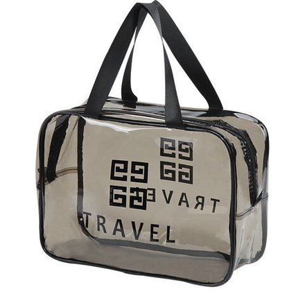 Косметичка водонепроницаемая ПВХ на молнии сумочка с ручкой TRAVEL, серая 29,5*11*21см