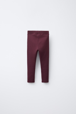 ZARA ЛЕГИНСЫ В РУБЧИК С НАШИВКОЙ, ТЕМНО-БАКЛАЖАНОВЫЙ