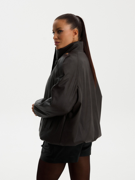 Бомбер утепленный из экокожи, цвет тёмный шоколад