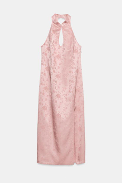 ZARA ЖАККАРДОВОЕ ПЛАТЬЕ МИДИ, РОЗОВЫЙ