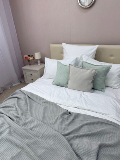 Плед-покрывало "Косичка", хлопок, Турция, светло-серый