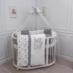 Комплект постельного белья Lollycottons Звездочет универсальный 6 предметов, Серый