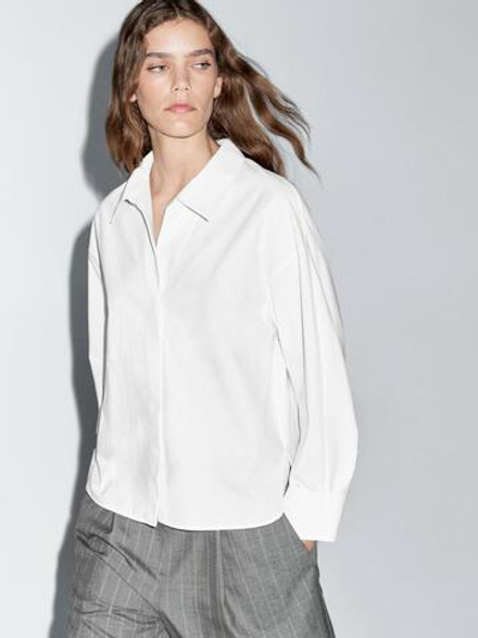Massimo Dutti Рубашка свободного кроя из 100% хлопкового поплина, белый