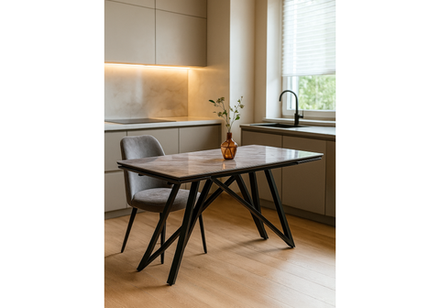 Стол стеклянный Woodville Вилсон 140(200)х80 серый мрамор, черный, ножки черные