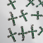 Подвеска "Крестик" с бейлом, зеленые и прозрачные фианиты, родирование, 26,5*19мм