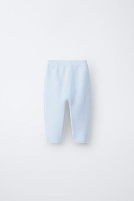 ZARA ТРИКОТАЖНЫЕ БРЮКИ С ВЫШИВКОЙ, ГОЛУБОЙ