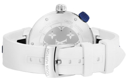 LOUIS VUITTON TAMBOUR Wrist Watch Quartz Movement Rubber Strap 39.5mm White Dial Unisex 100m Water Resistant QBB175