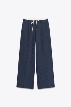 ZARA БРЮКИ С ШИРОКИМ ДВОЙНЫМ ПОЯСОМ, СИНИЙ