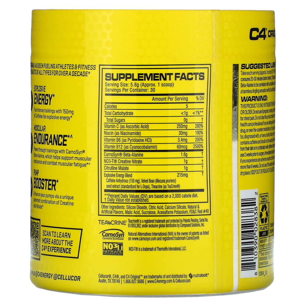 C4 / Cellucor, C4® Original, предтренировочный комплекс, со вкусом вишневого лаймада, 174 г (6,1 унции)