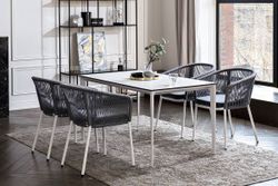 "Малага" обеденная группа на 4 персоны со стульями "Марсель", каркас белый, роуп светло-серый