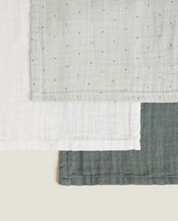 ZARA HOME ДЕТСКОЕ МУСЛИНОВОЕ ПОЛОТЕНЦЕ (НАБОР ИЗ 3 ШТ.), ЗЕЛЕНЫЙ